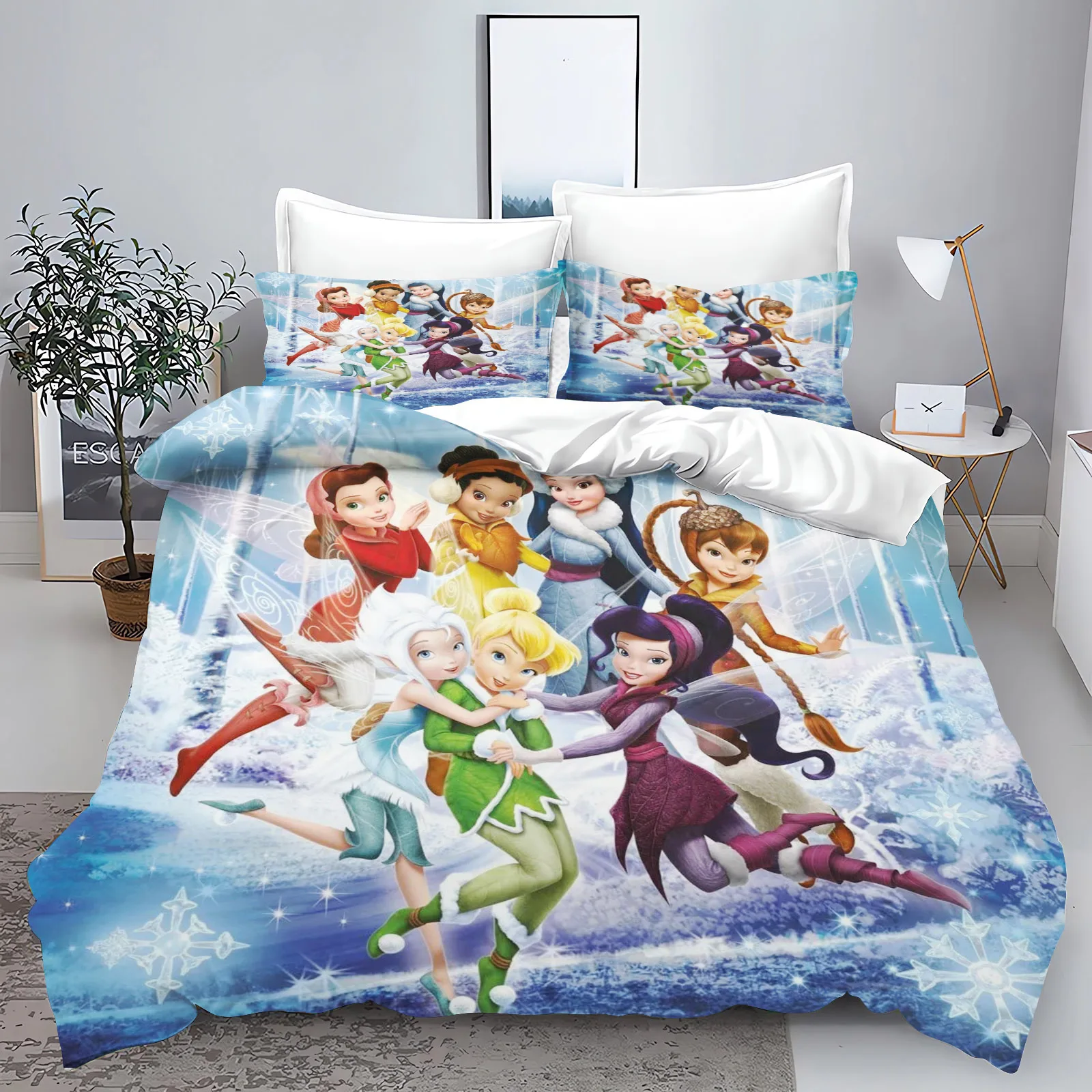 Tinker Bell Anime Disney Bedding Set Duvet Cover 100% Polyester Suitable For Children And Adults 3-Piece Set 1 Quilt Cover