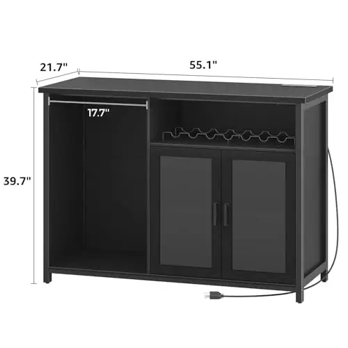 Wine Bar Cabinet with Mini Fridge Space, Black Coffee Bar Cabinet and Liquor Cabinet with Storage Rack, Sideboard - view 2