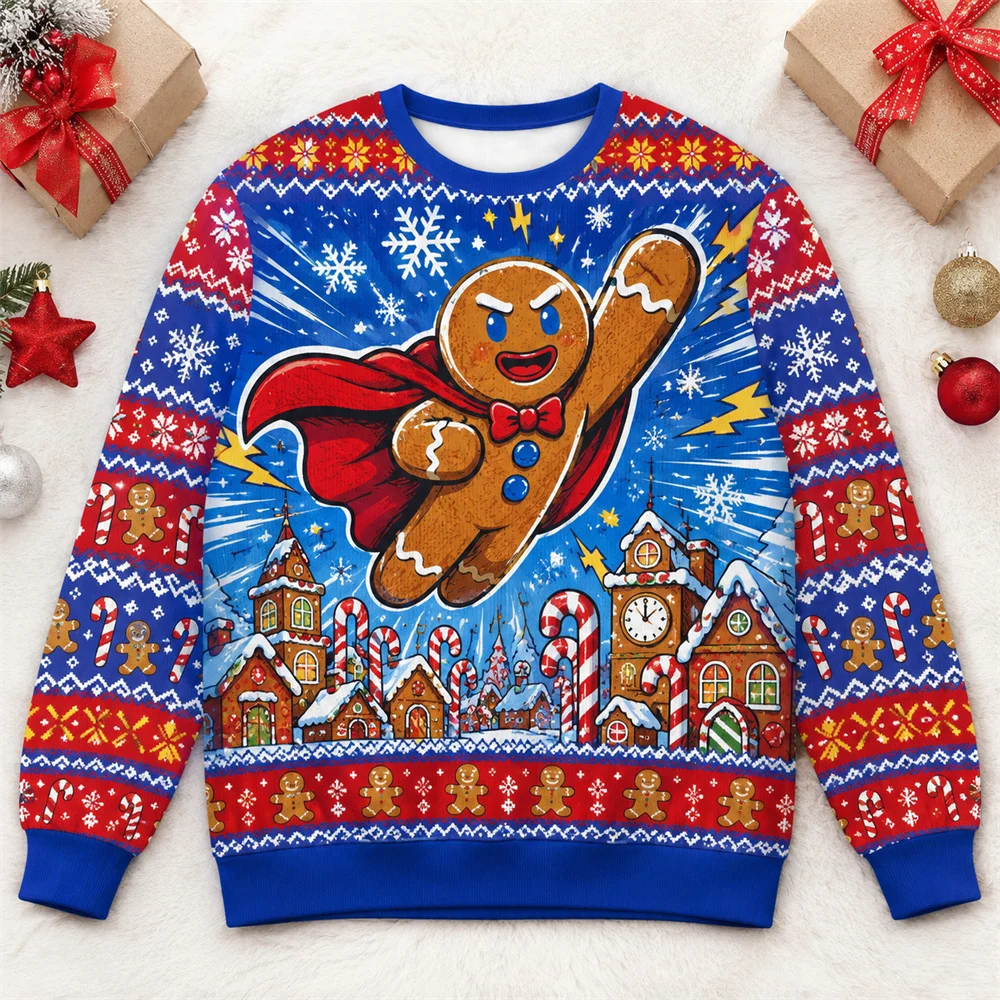 Humorvoller 3D-Druck Lebkuchenmann Weihnachts-Pulli für Männer und Frauen, Weihnachtsgeschenke für Backbegeisterte, Pullover-Sweatshirt – Detail 10