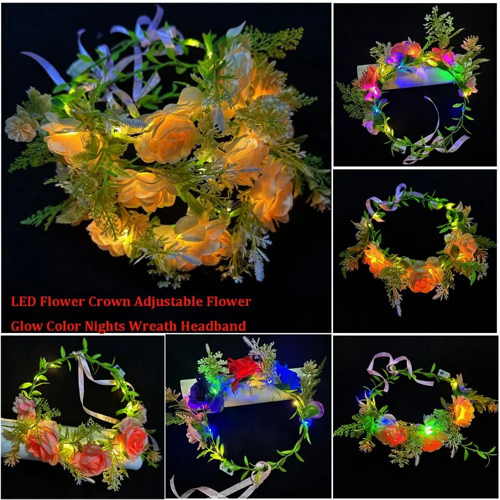 

Nights Glow Color LED Flower Crown Diameter 18cm Multistyles Headband Garlands Adjustable Flower Wreath