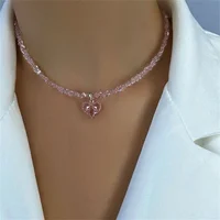 Collier avec pendentif en forme de cœur en Zircon pour femmes, Vintage, Sexy, style Boho, géométrique, Baroque, chaîne en cristal Transparent, bijoux 2