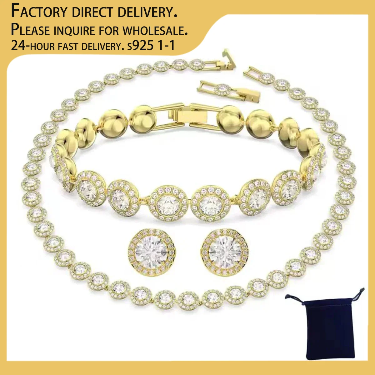 High Quality Fashion Women's Classic Happiness Diamond Round Crystal Necklace Set S925 Gorgeous Una Angelic Series Jewelry Set