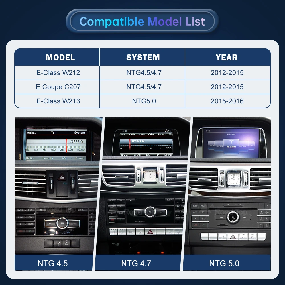 Road Top Wireless CarPlay for Mercedes Benz E-Class W212 W213 E Coupe C207 NTG4.5/4.7/5.0 2012-2016 with Airplay Android Auto