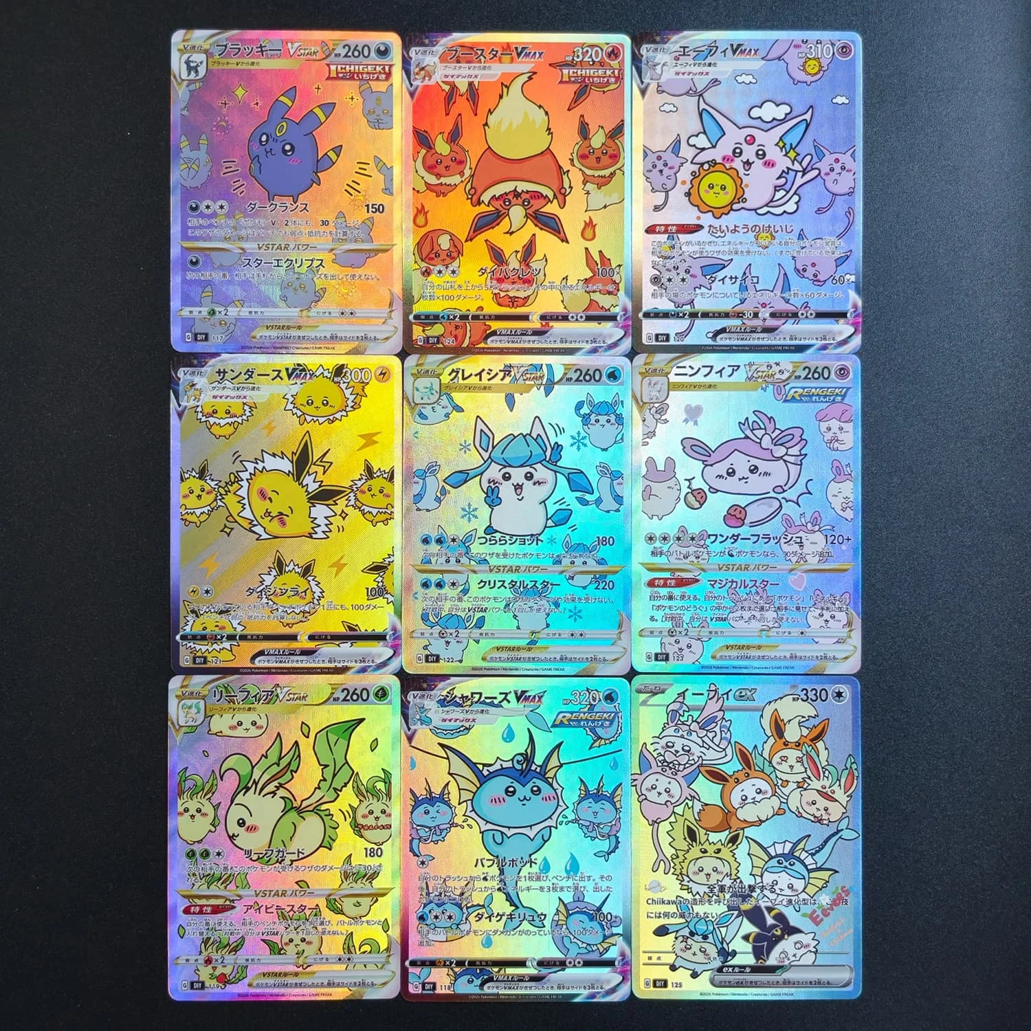 9 Style Diy kawaii PKM Japanese Eevee Vaporeon Flareon Espeon Umbreon Leafeon Glaceon Sylveon Jolteon Collection Anime Card