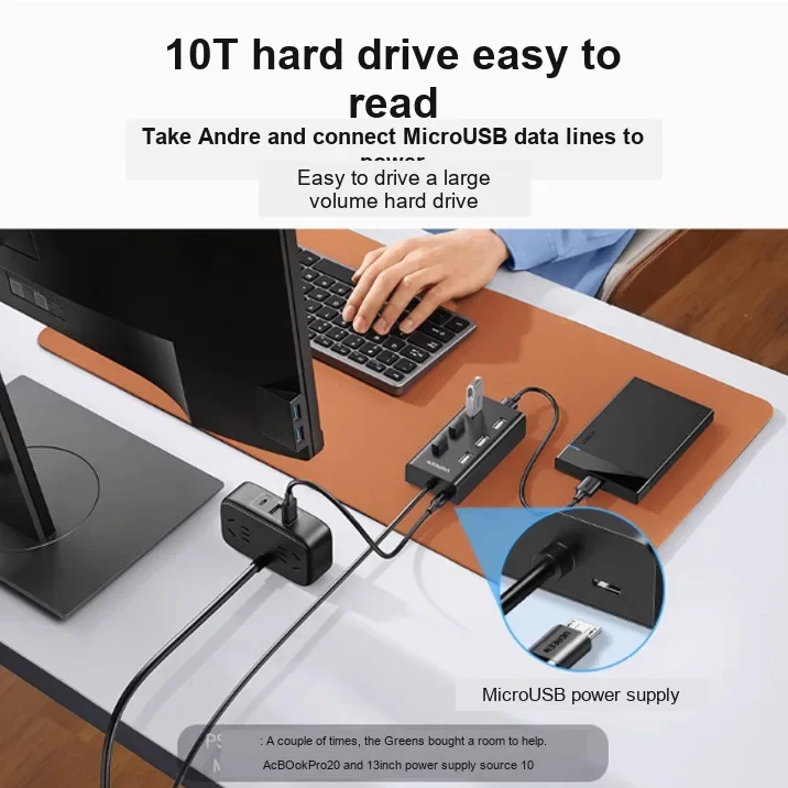 UGREEN CR130 30372 USB 2.0 Hub 7 Port Powered Splitter 0.5m for Laptop Desktop Printer Flash Drive