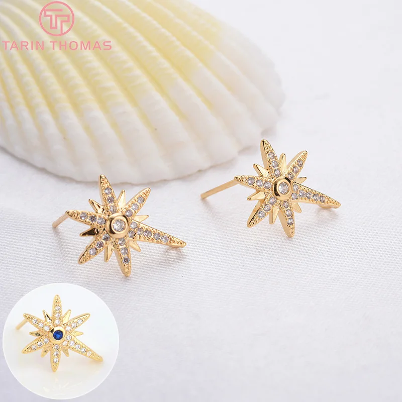 Pendientes de latón con estrella de circonita, aretes de 11x16MM de Color dorado de 24K, accesorios de joyería Diy de alta calidad, (2304), 2 uds.