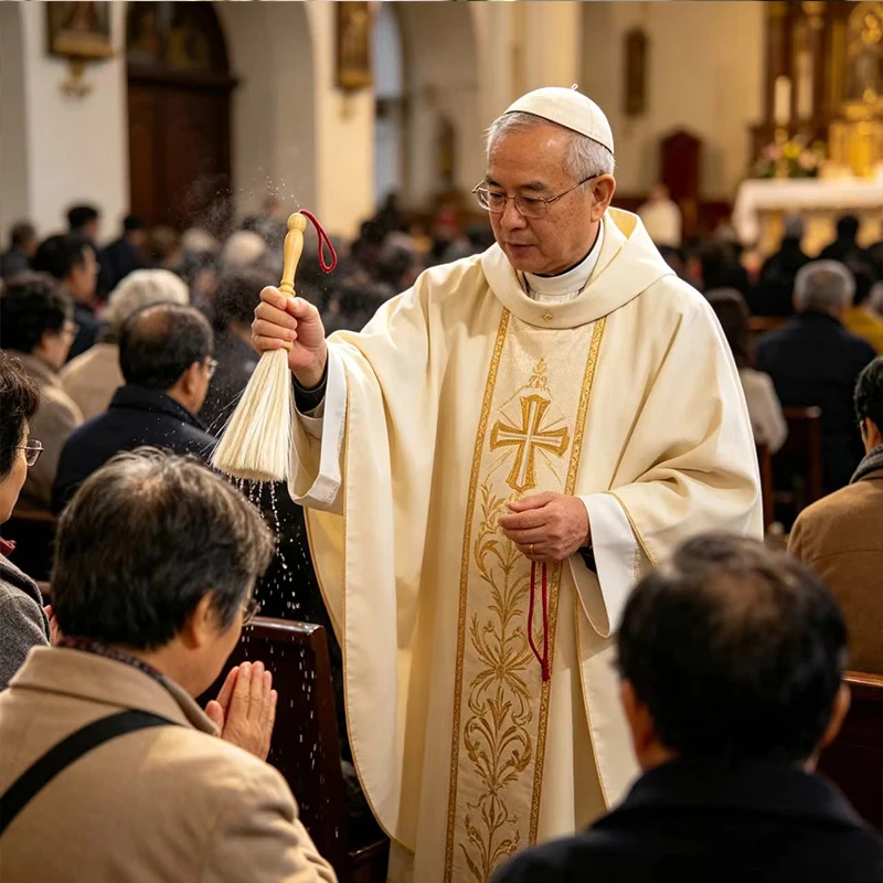 Neuer Holzgriff-Weihwassersprüher mit Bürste für katholische und orthodoxe Kirchen, Segnungsrituale und religiöse Liturgie – Detail 2