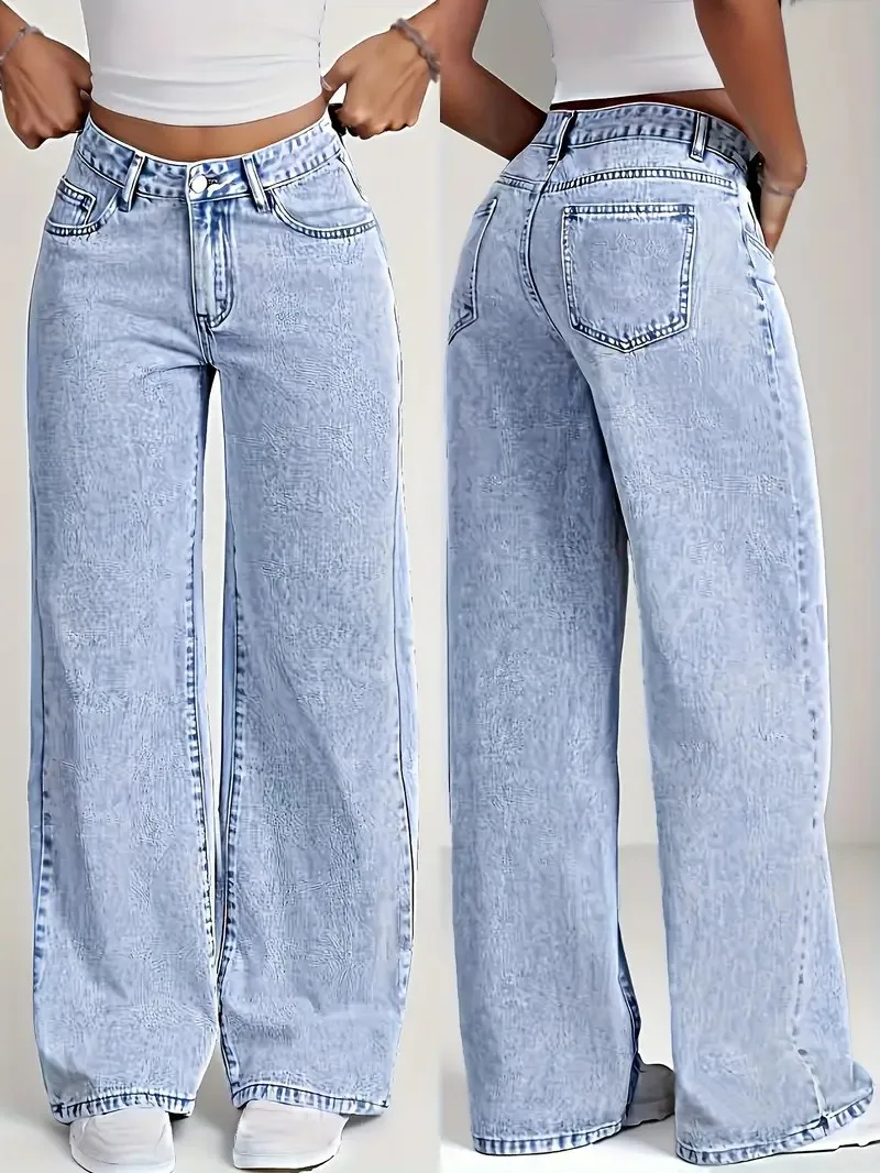 

Women's blue jeans high waist straight loose jeans, comfortable and breathable fabric, suitable for casual outings and dates