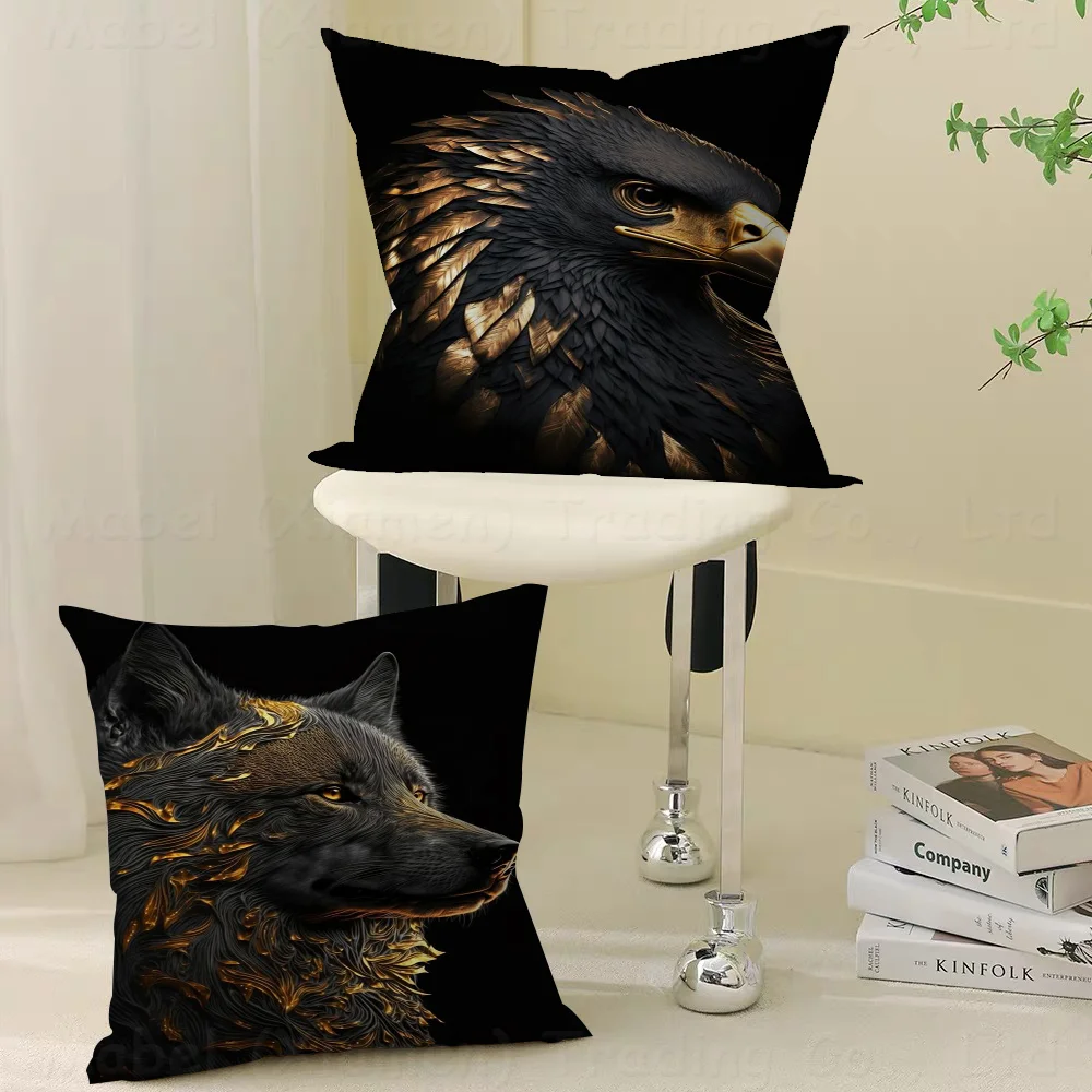 

Black Gold Eagle Lion Painting MetalDecorative Room Aesthetics Pillow Case Home Decor Bedroom Sofa Bed Couch Pillow Cover 45x45