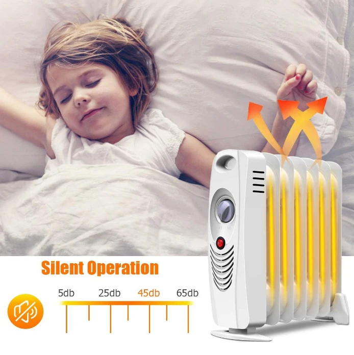 Oil Filled Radiator Heater, 700W Portable Space Heater, Adjustable Thermostat, Overheat Protection