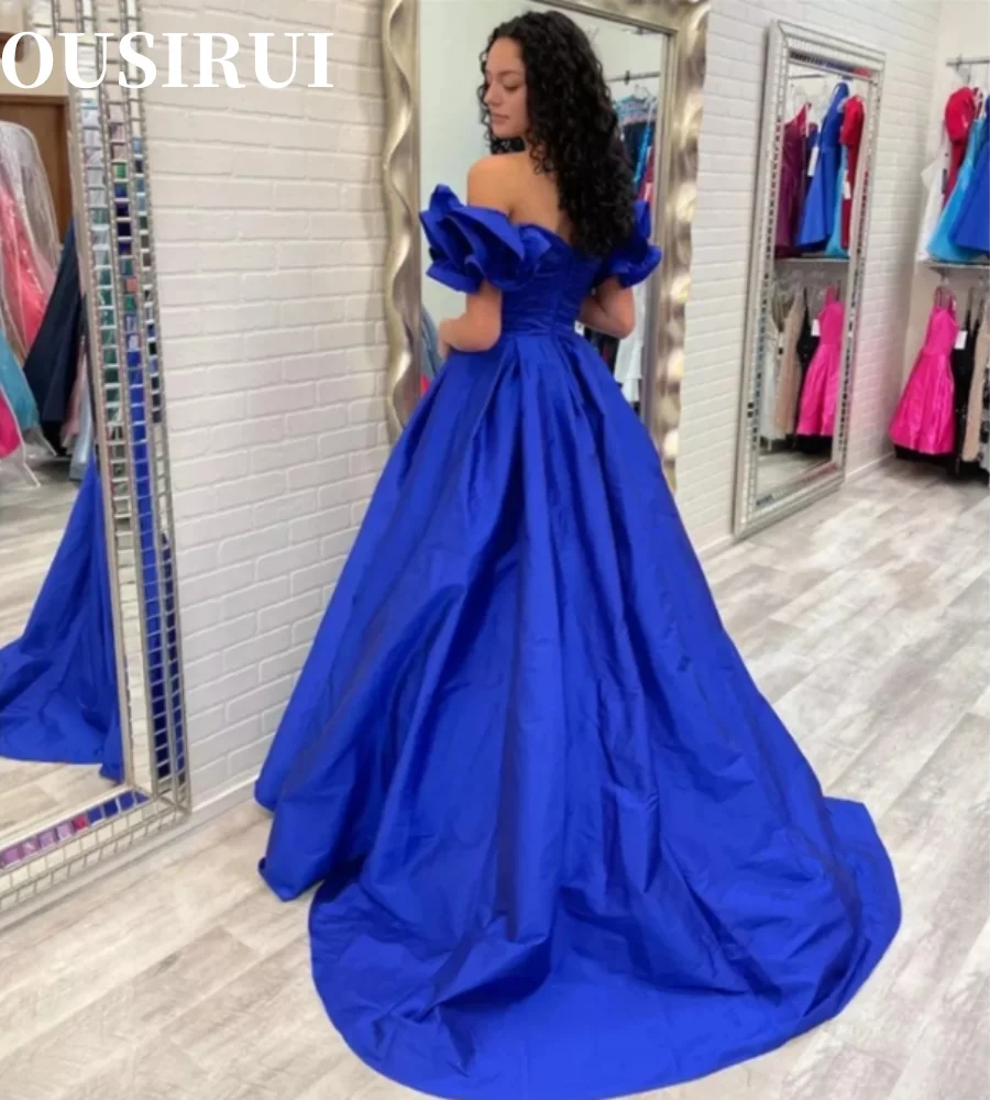 Evening Dress Short Sleeves Frills Elegant Dresses for Women Morning Light Long Dress Wedding Blue Dubai Luxury Gala Robe Party