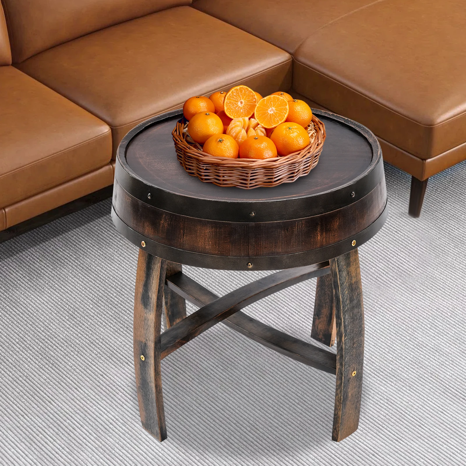 

Barrel-style End Table Round Side Table Tea Table Coffee Table for Living Room, 50kg/110.23 lbs Load Capacity