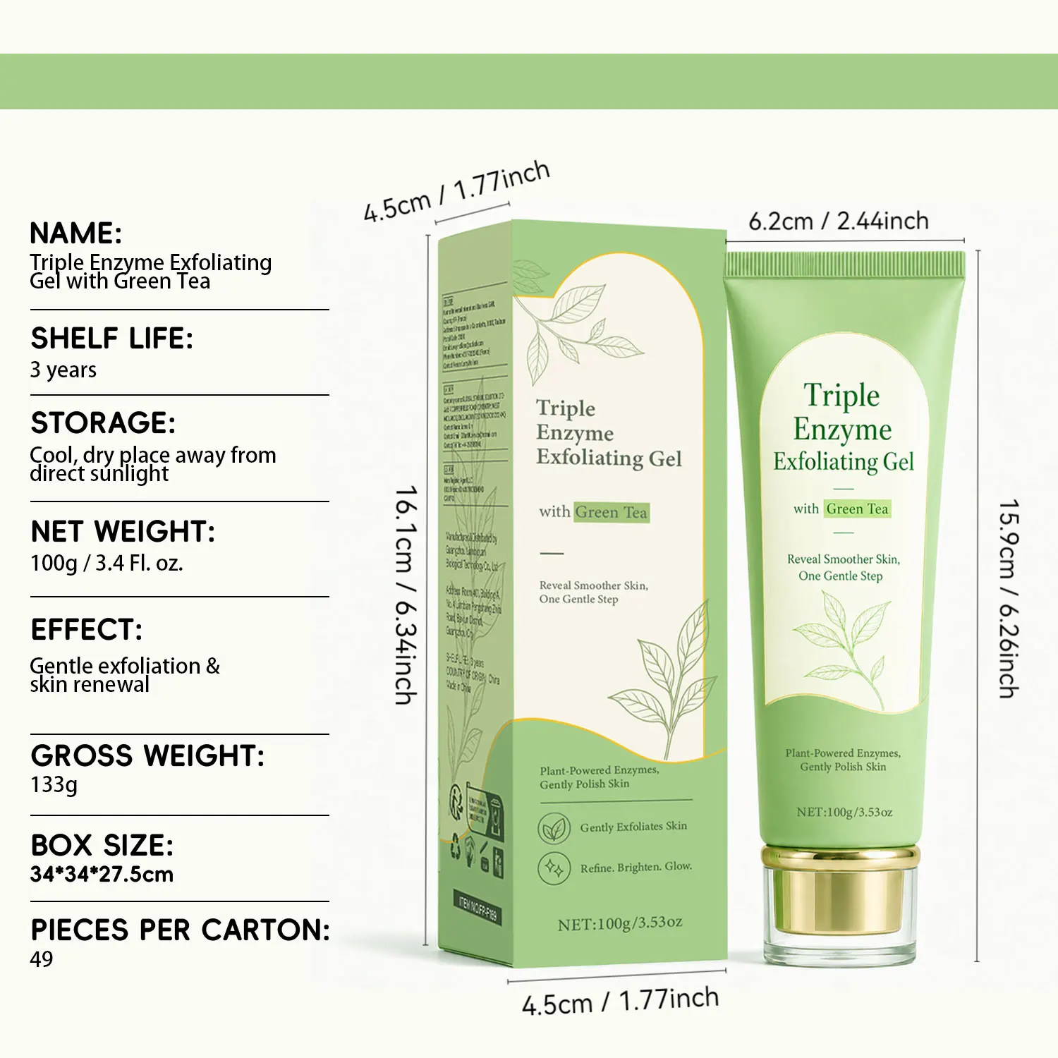 100g Triple Enzyme Exfoliating Gel with Green Tea, Gentle Non-Abrasive Face Peeling Gel, Dead Skin Remover Pore Minimizer view 6