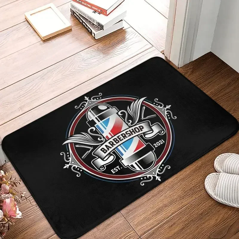 Retro Barbershop Front Door Floor Entrance Mat Indoor Barber Shop Kitchen Bathroom Doormat Living Room Carpet Rug