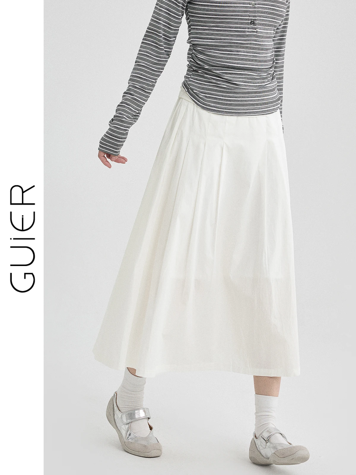 

Guier Women's A-Line Skirt High Waist Slimming Versatile White Skirt Spring 2026 New Arrival Ele Ladies' Faion