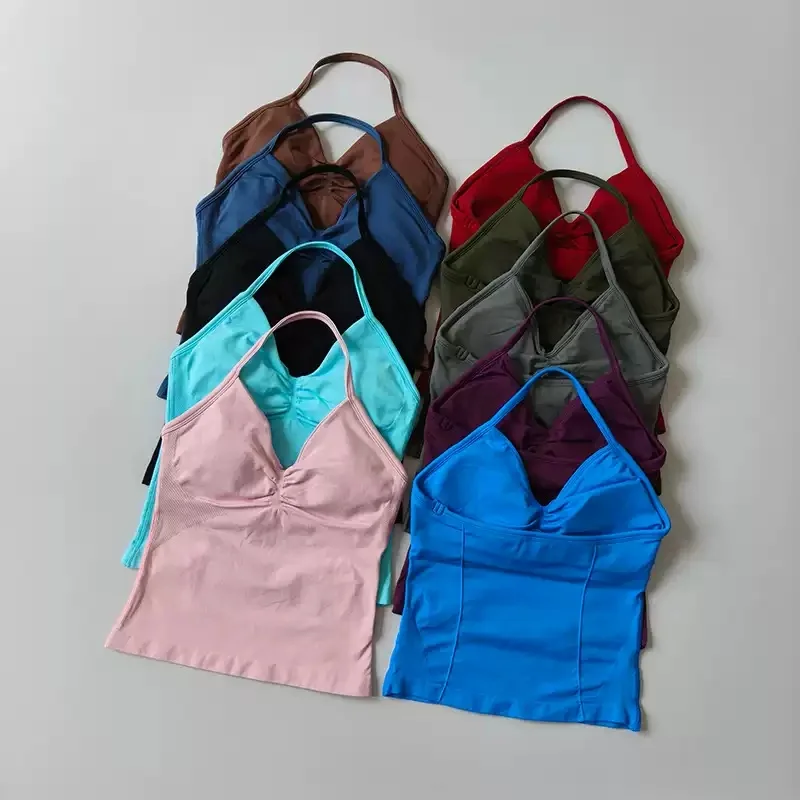Sport-BH mit Neckholder, Schnürung und offenem Rücken, Push-up-Effekt, hohe Stützwirkung, langes Yoga-Top für das Training im Fitnessstudio. – Detail 2