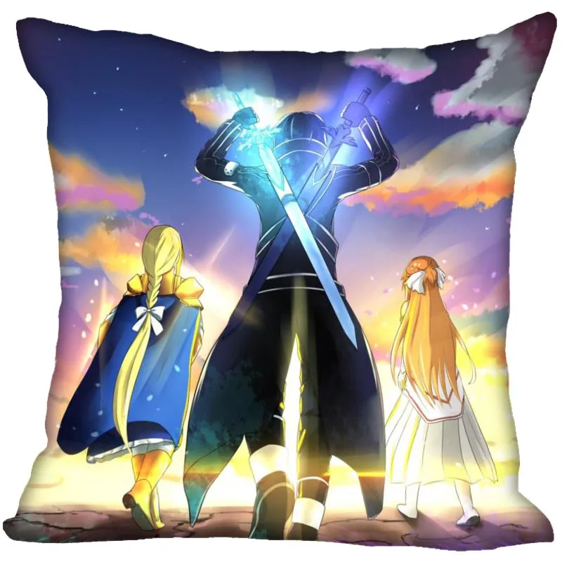 Sword Art Online 02 Pillow Cover Bedroom Home Office Decorative Pillowcase Square Zipper Pillow Cases Satin Fabric 1125