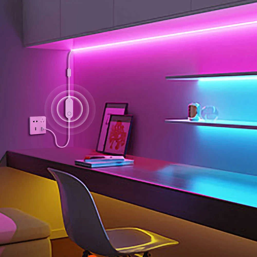 USB Tuya WiFi RGB Neonowa taśma LED 5V 1m 2m Wodoodporna ściemnialna miękka lampa Oświetlenie dekoracyjne dla Alexa Google Assistant Smart Life
