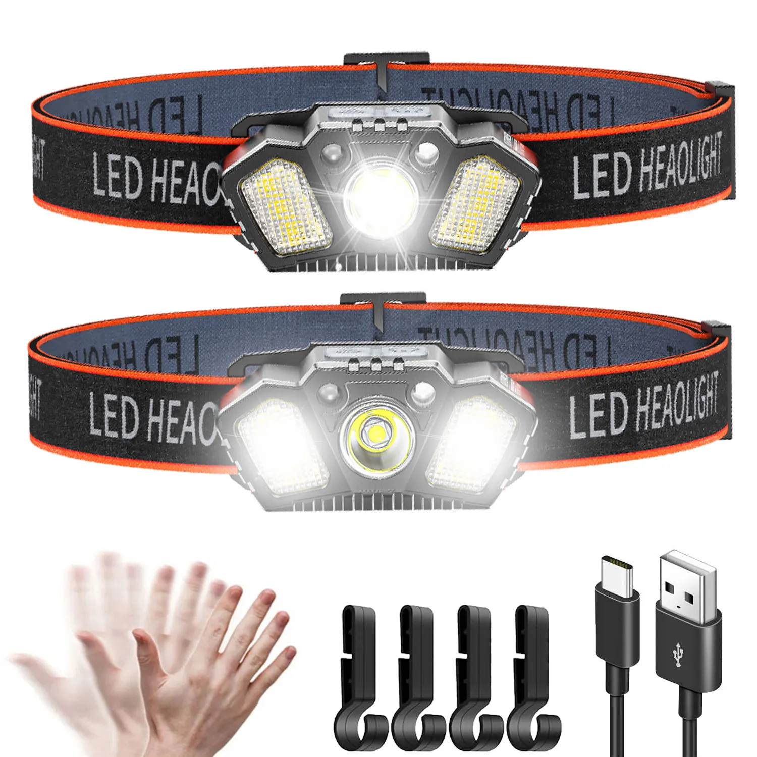 

Налобный фонарь с датчиком высокой яркости, 5 режимов освещения, перезаряжаемые IP64, водонепроницаемые уличные аварийные фары для кемпинга, пешего туризма