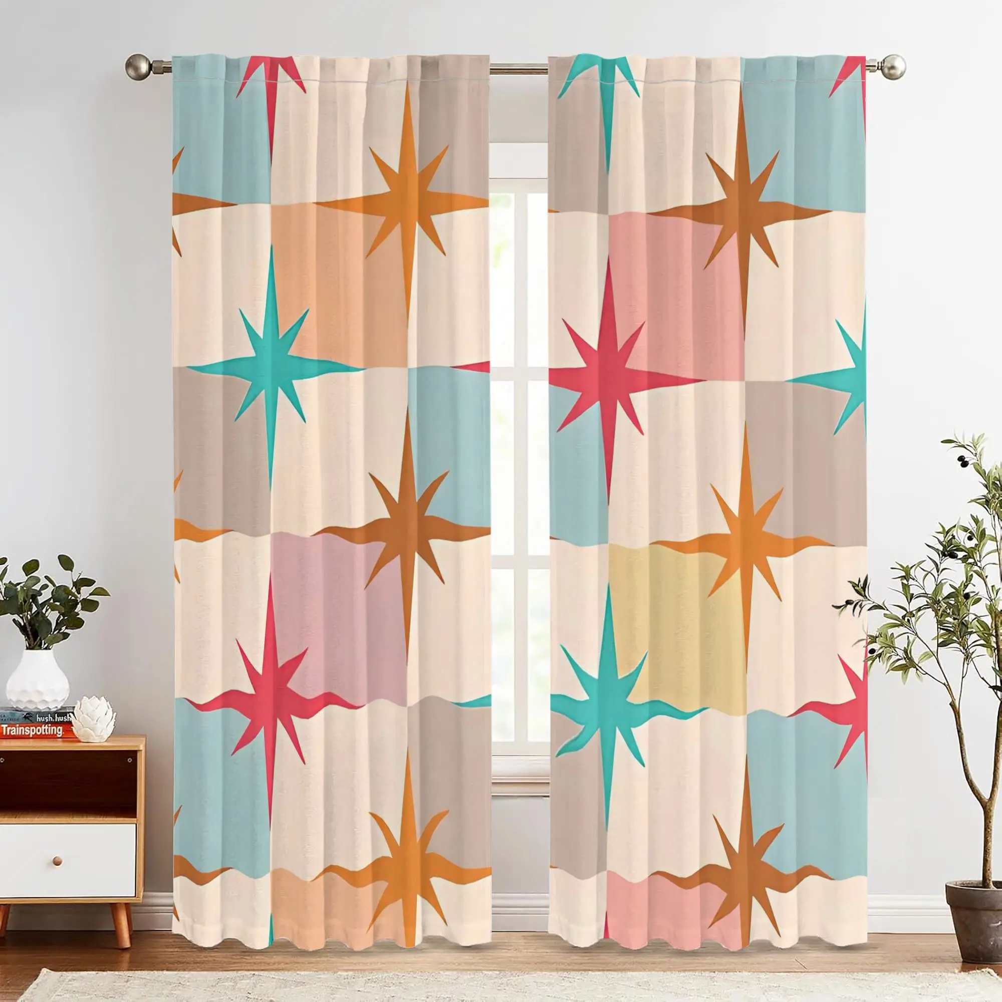 Striped powder color design Print Drapes Room Darkening Window Curtains for Home Decor,Rod Pocket Blackout Curtains Bedroom