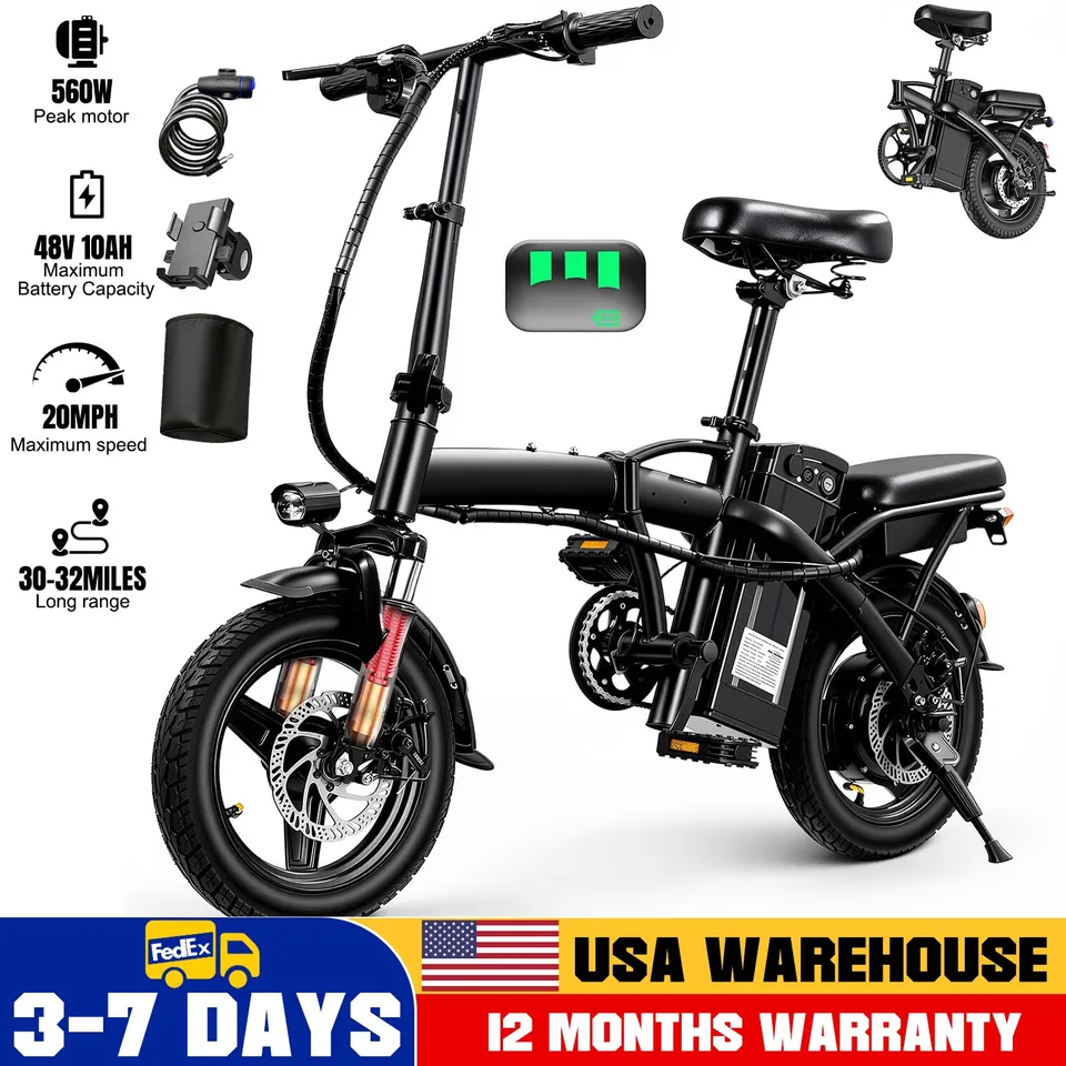 Electric Bike for Adult, 20MPH,Peak 560W Motor,48V Removable Battery,14inch Folding Electric Bike,Maximum 32 Miles,1Year Warranty Ebike image 2