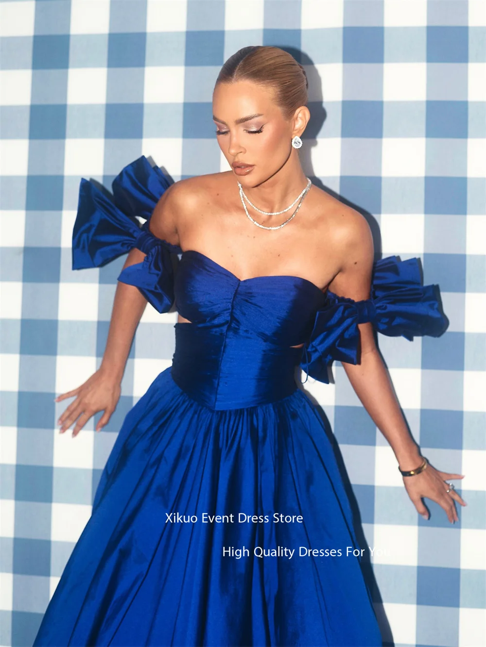 Xikuo Sweetheart A Line vestidos De noche azul real elegante Vestido De fiesta Elegante femenino Luxo Chic vestidos De fiesta personalizados