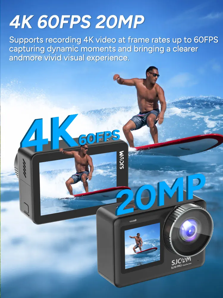 SJCAM SJ10 Pro Dual Screen Action Camera 4K 60FPS Six Axis Gyroscope Anti-Shake Waterproof 2.33" Touch Screen Sport Camera