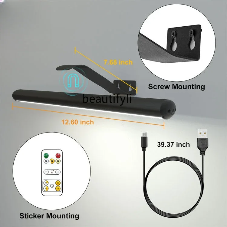 Oval Oil Painting Lamp, Magnetic Suction, Bathroom Mirror Front Lamp, Remote Control, Dimmable, Three-Color Painting Lamp