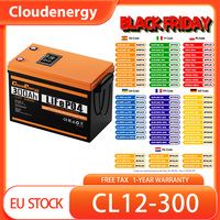 Cloudenergy 12V 300Ah LiFePO4 Battery Pack Backup Power, 3840Wh Energy, 6000+ Cycles, Built-in 200A BMS, LCD Screen, IP67, M8