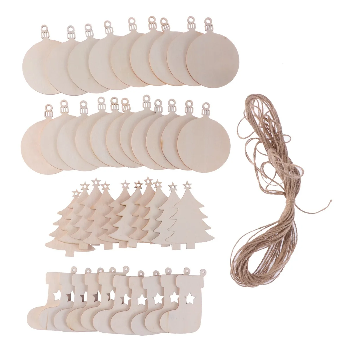 

40Pcs Wooden Christmas Hanging Ornaments DIY Unfinished Craft Mix Kids Tree Round Stocking Room Decoration Supplies