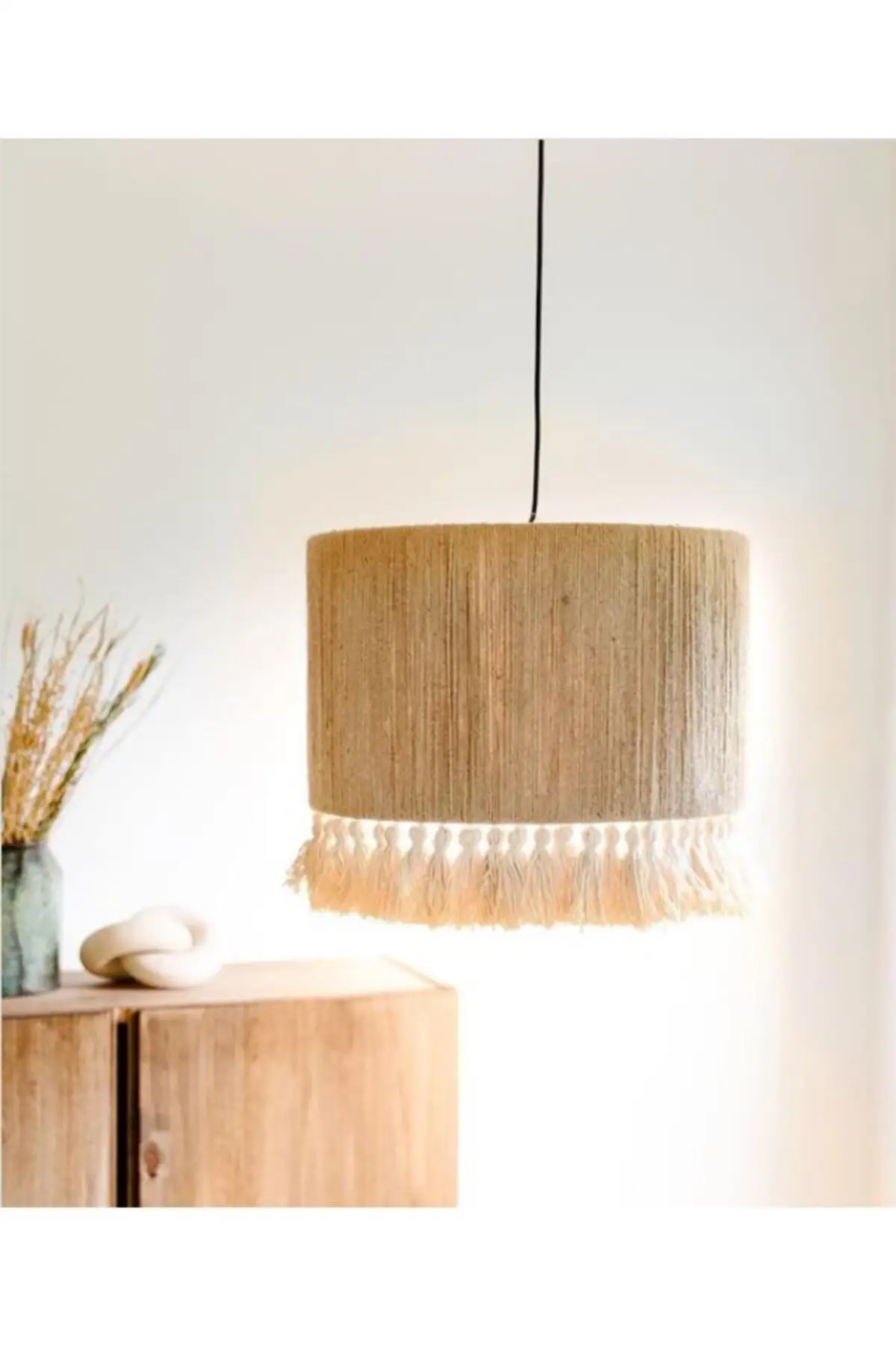 DOLBOVI wicker and tassel long bohemian rustic chandelier