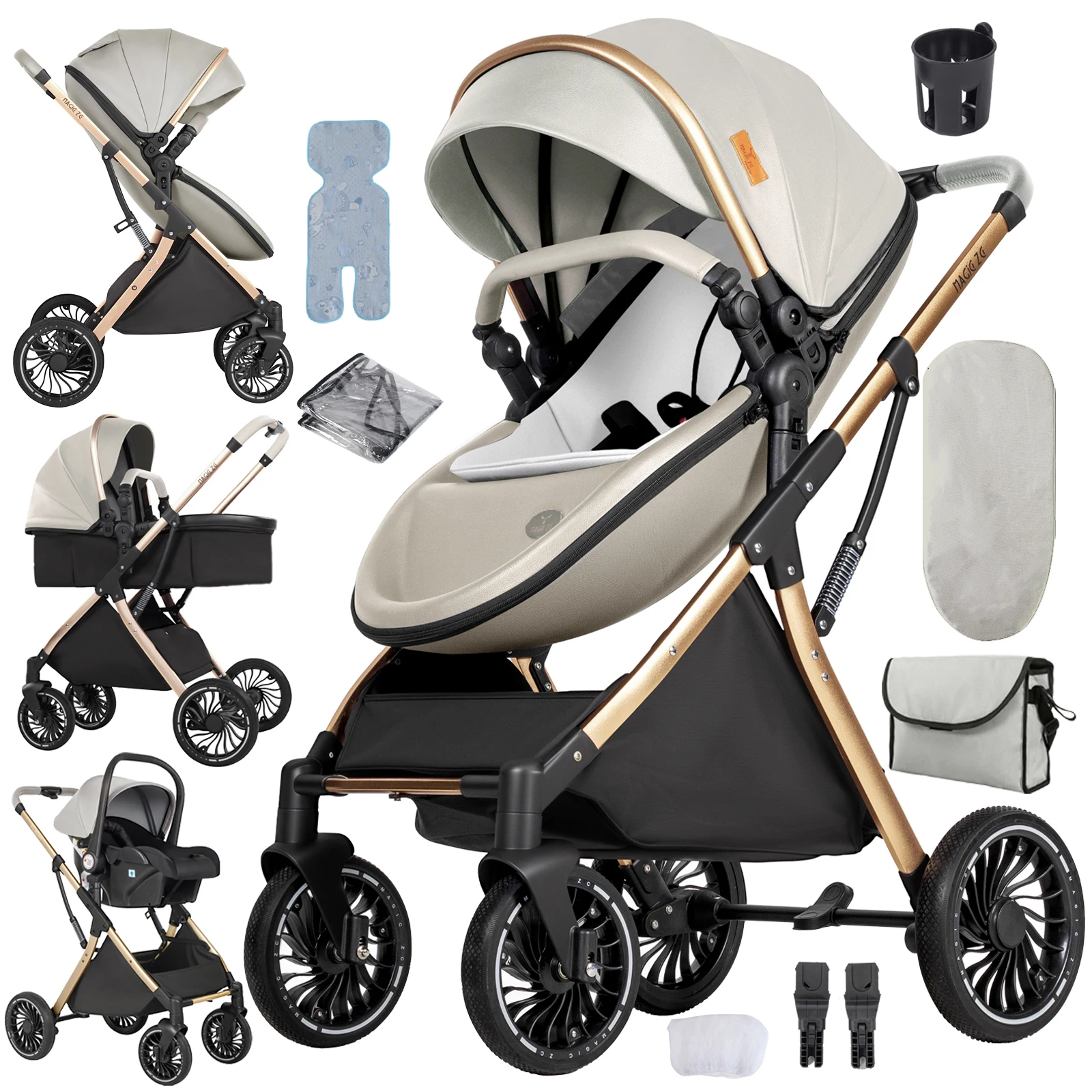 Système de voyage 3 en 1 pour bébé : poussette légère, pliable, antichoc, siège auto pour nouveau-né