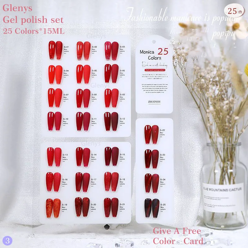 Glenys ชุดทำเล็บแบบเจลแช่เล็บแบบกึ่งถาวรชุดทำเล็บ25สีสำหรับร้านทำเล็บแบบพิเศษ