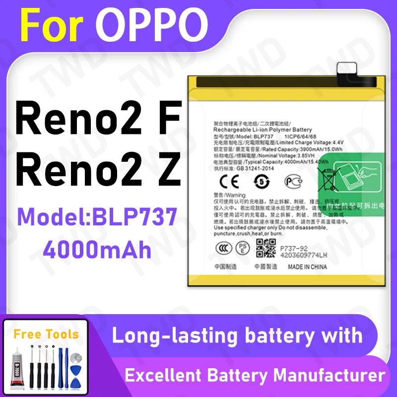 100% New 4000mAh BLP737 Battery For OPPO Reno2 F/Reno2 Z Battery Replacement Bateria