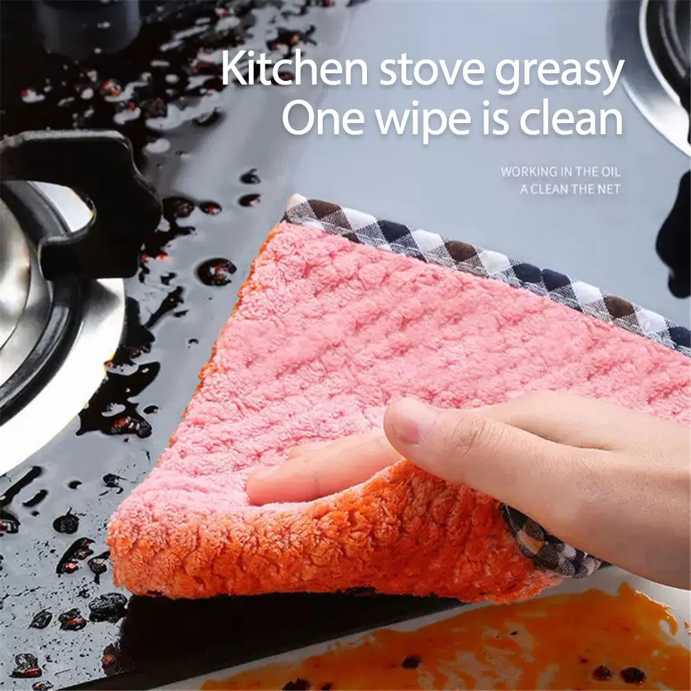 Kitchen Daily Dish Towel Cloth Kitchen Rag Non-stick Oil Thickened Table Cleaning Cloth Double-layer Absorbent Microfiber