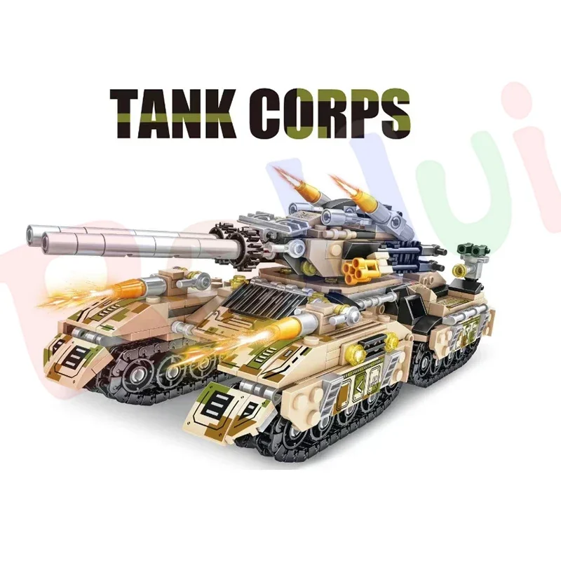 Newest 1028pcs World War 2 Military Vehicle Tank 8in1 Airplane Truck Model Building Block DIY Brick Kids Construction Toys Gifts