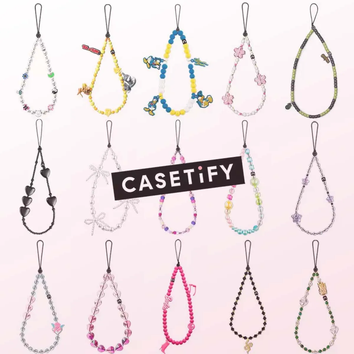 

Casetify Miffy Chiikawa Stitch Disney Pearl Zodiac Signs Beaded Phone Charm Colorful Crystal Beads Wrist Strap for Phone Lanyard