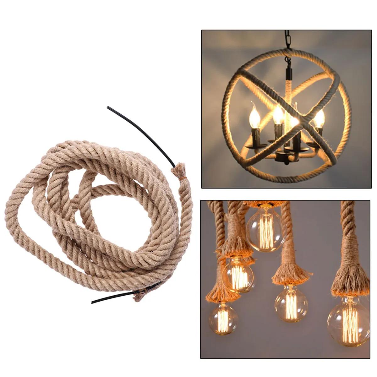 

Hemp Rope Decorative Wire for Lighting Vintage Industrial DIY Electrical Cord Lampshade Pendant Wall Floor Table Chandelier