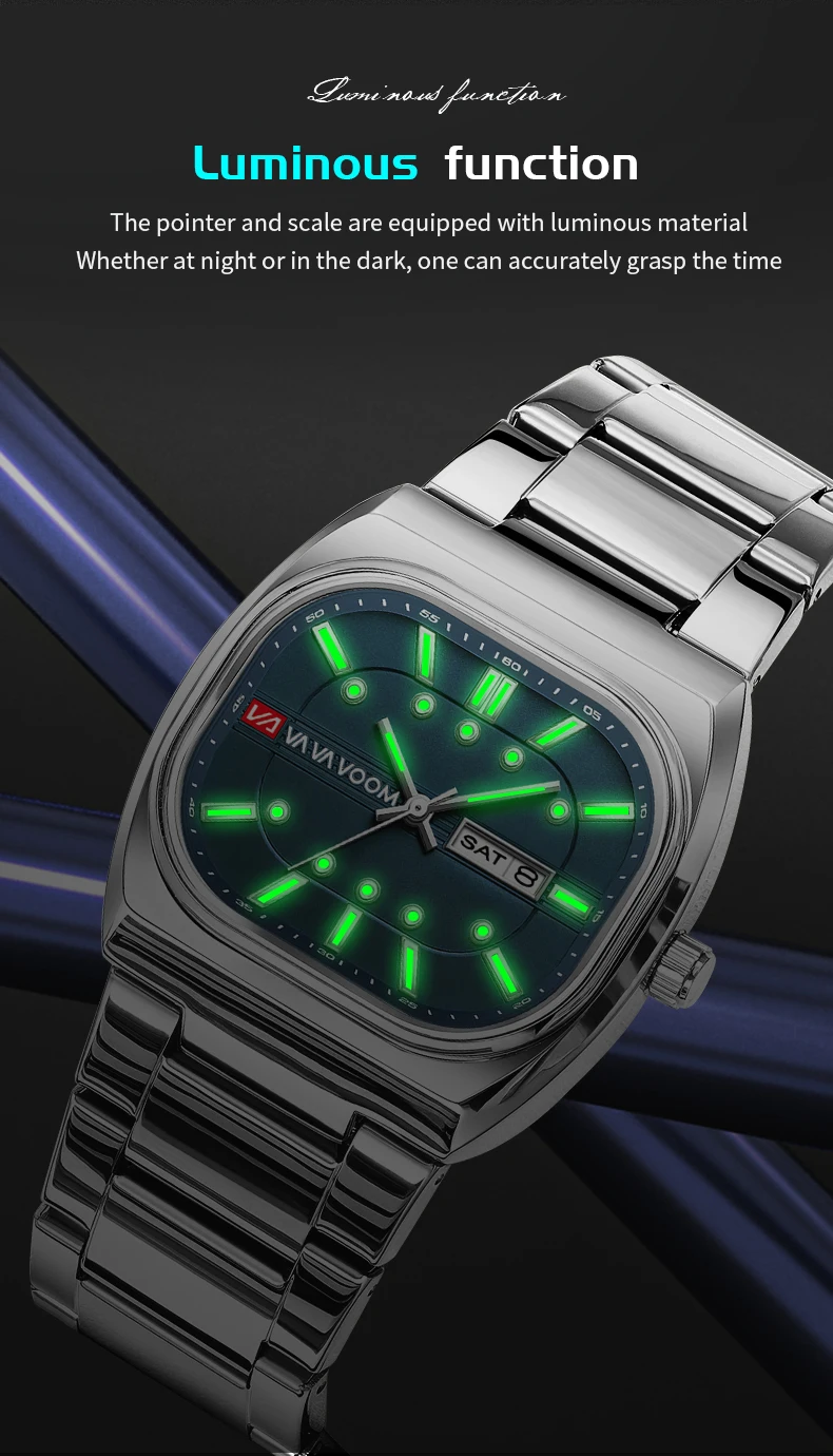 Herren-Quarzuhr mit Edelstahlarmband, 40mm Rechteckiges Zifferblatt, 3 Bar Wasserdicht, Modischer Business-Stil, Tägliche Casual-Uhr, Relogios – Detail 7