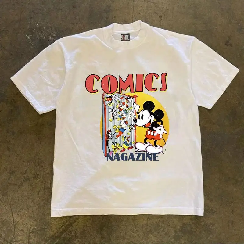 

Cotton Disney Printed Mickey Mouse Fun Summer Top Men's and Women's Short Sleeve T-Shirt Maternity Tops Kawaii Clothes
