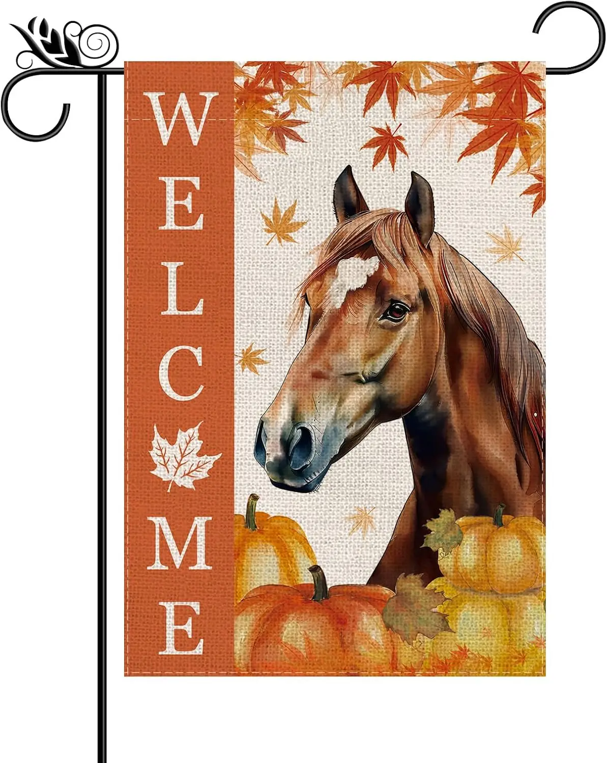 Fall Garden Flag Horse Pumpkins Leaves Vertical Double Sided Welcome Flags Seasonal Aumtumn Farmhouse Yard Lawn Decor 12.5 x 18