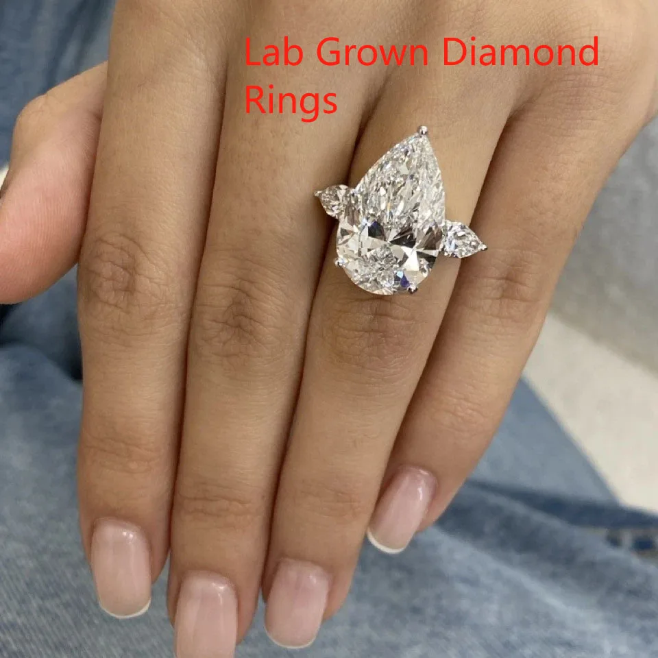 10CT Main Stone Lab Grown Diamond Women Ring CVD DEF VS-VVS IGI Certified Pear Cut 3 Stones Platinum 950 High Quality Jewelry