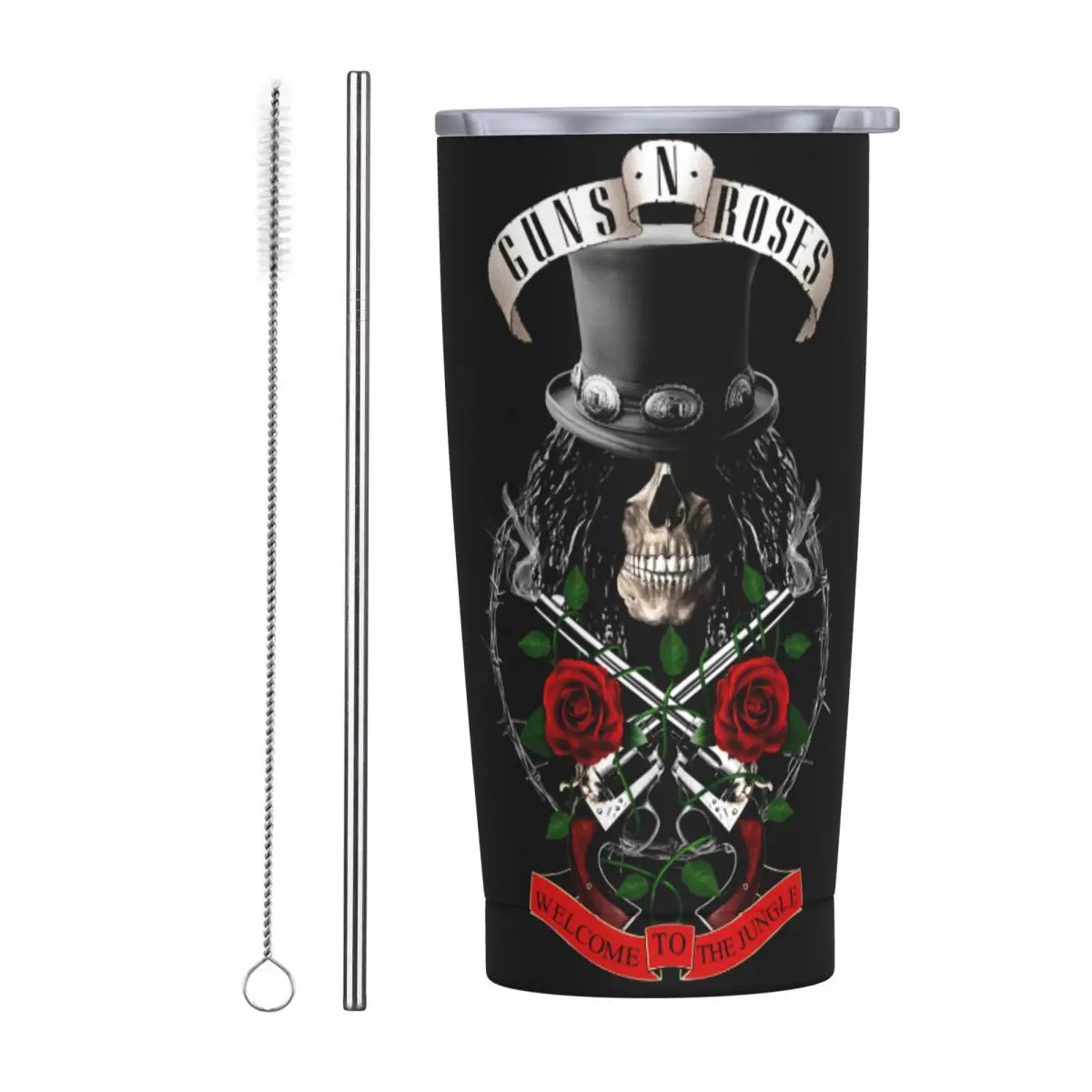 Slash Guns N Roses Tumbler With Lid and Straw Stainless Steel Travel Mug Double Wall Vacuum Insulated for Cold and Hot 20oz