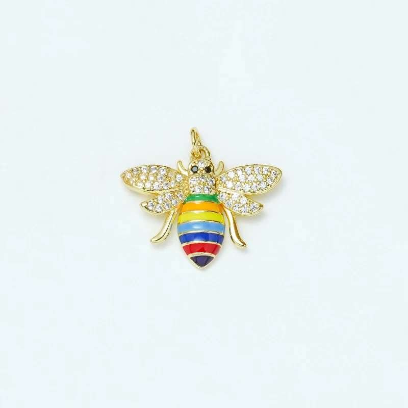 10Pcs Color Enamel Insect Animal Pendant Diy Charm Making Bee Beetle Dragonfly Brass Plated Full Inlay Zircon Jewelry Accessorie