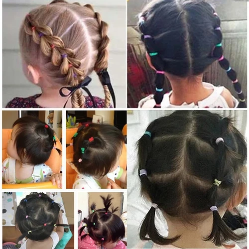 Imagen 2 del producto 1000/2000 Uds. Banda de goma pequeña colorida para niñas, soporte para cola de caballo, gomas elásticas para el cabello, accesorios bonitos para el cabello para niños