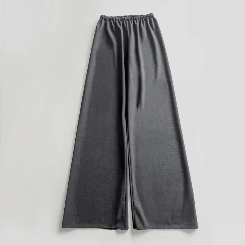 Fall Simple Elastic Waist Wool Blend Pants Long Pants Trousers Women