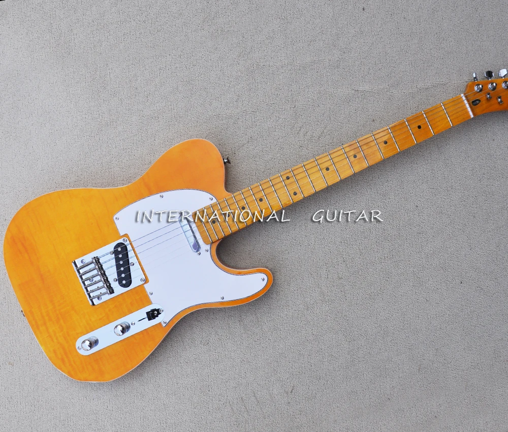 

6 Strings Yellow Electric Guitar with White Pickguard,Yellow Maple Fretboard