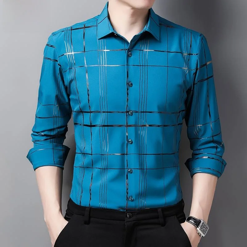 

Мужская повседневная рубашка на осень, модная, с бронзовым тиснением, длинная, с цветочным принтом, свободного кроя, с квадратным воротником, для повседневной носки