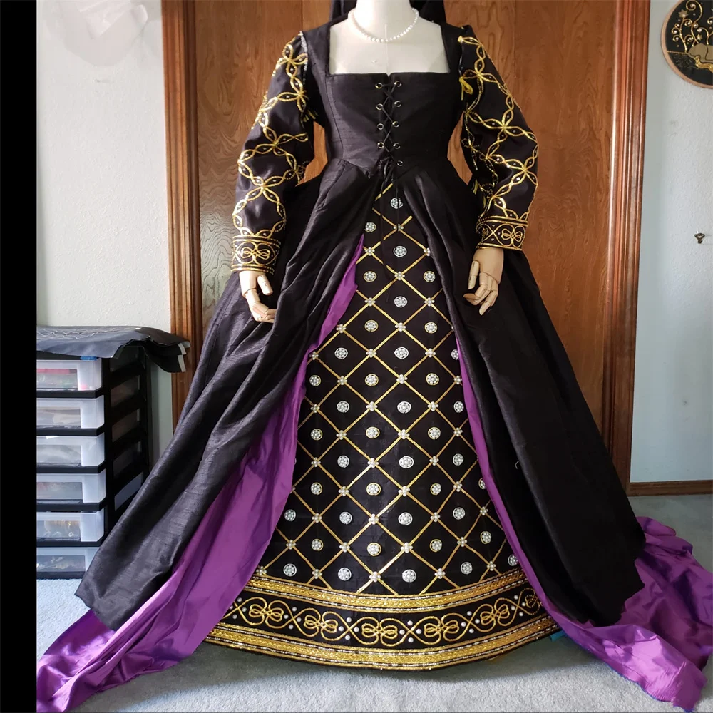 Disfraz de Cosplay de Anne Boleyn del Renacimiento Italiano del Siglo XVI, Vestido de Baile Histórico de la Reina Isabel Tudor