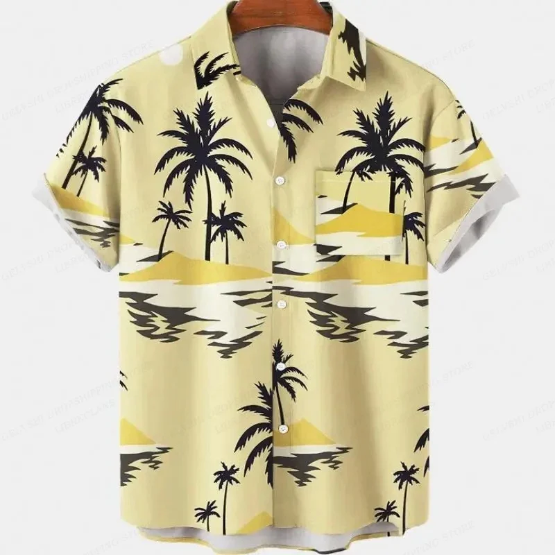 Summer coconut Hawaiian shirt men\'s fashion social casual shirt single-breasted Cuba beach shirt men\'s clothing casual shirt